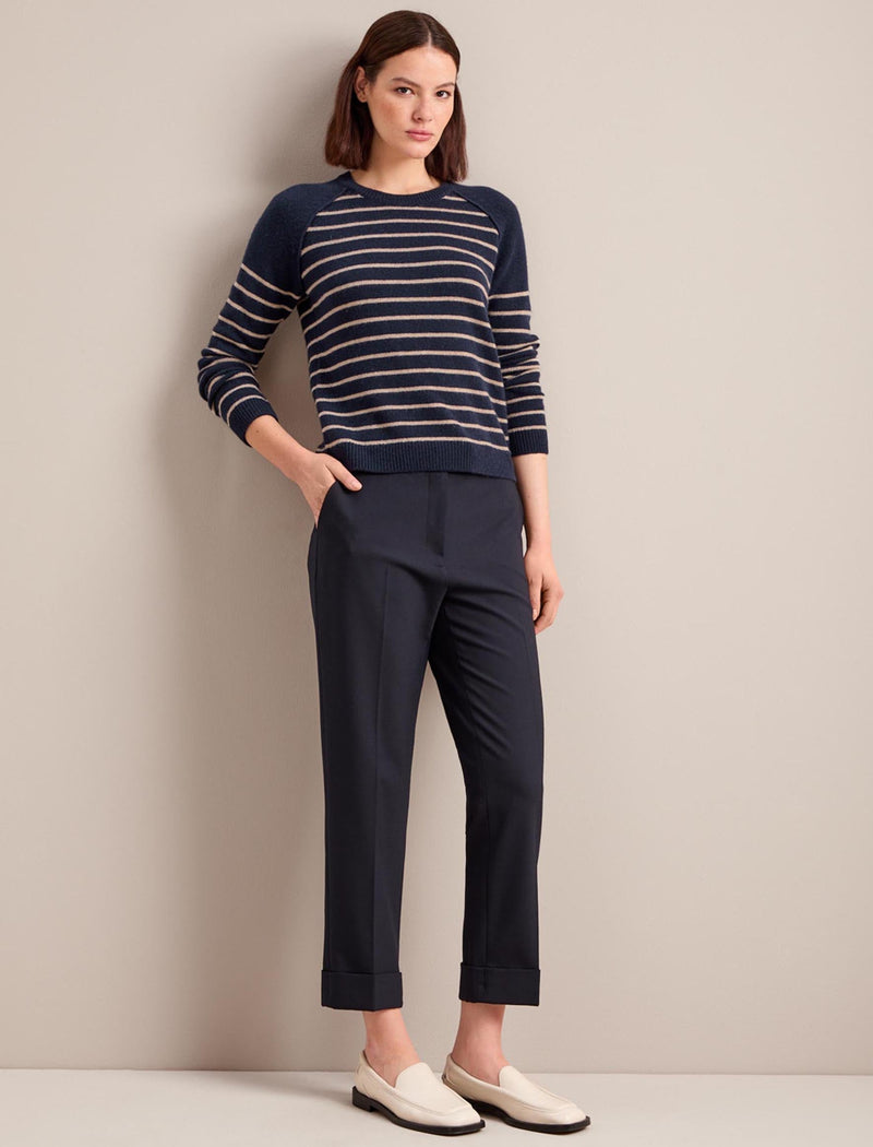 Drew Cashmere Jumper - Navy Sand Stripe