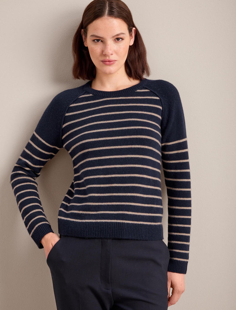 Drew Cashmere Jumper - Navy Sand Stripe