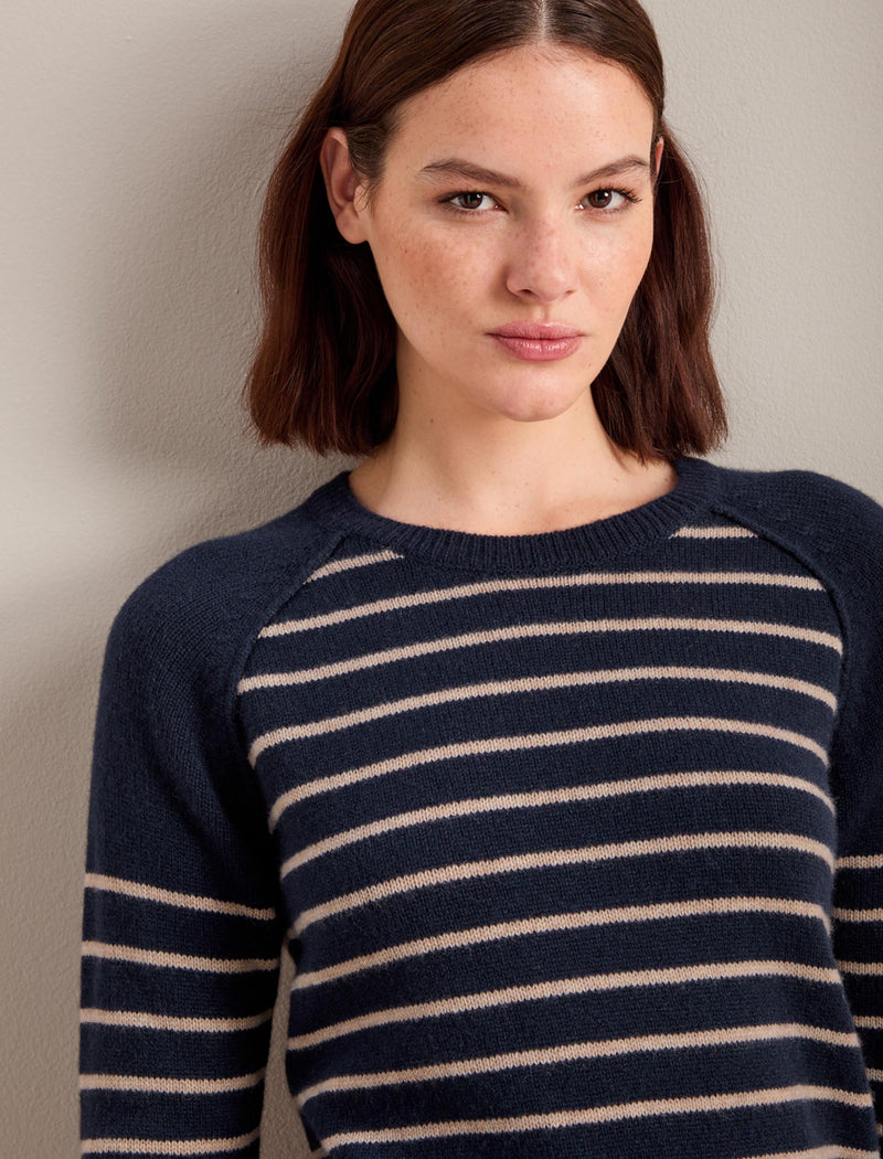 Drew Cashmere Jumper - Navy Sand Stripe