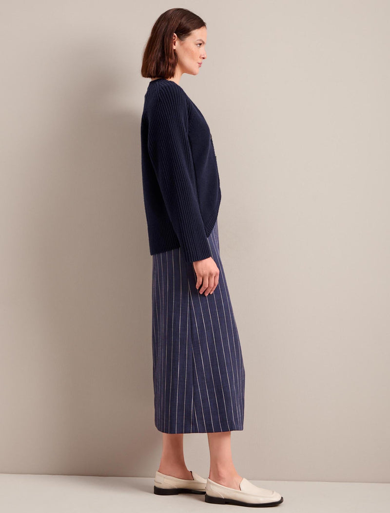 Layla Maxi Wrap Skirt - Navy Pinstripe