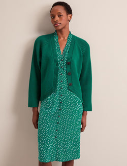 Tabby Silk Dress - Green Cream Polka Dot