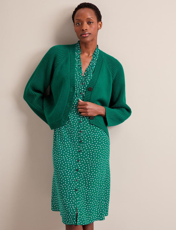 Tabby Silk Dress - Green Cream Polka Dot