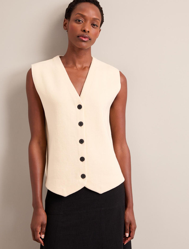 Waverly Longline Knitted Waistcoat - Cream