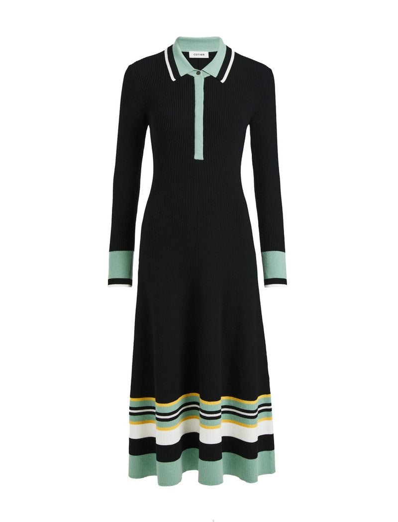 Josie Wool Knit Dress - Black Multi Colourblock