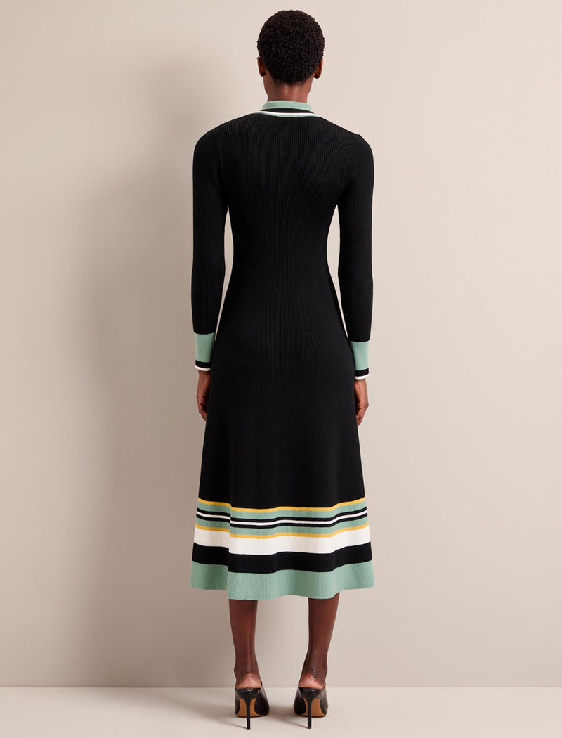 Josie Wool Knit Dress - Black Multi Colourblock