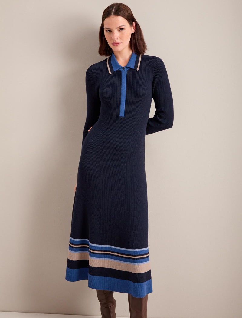 Josie Wool Knit Dress - Navy Multi Colourblock