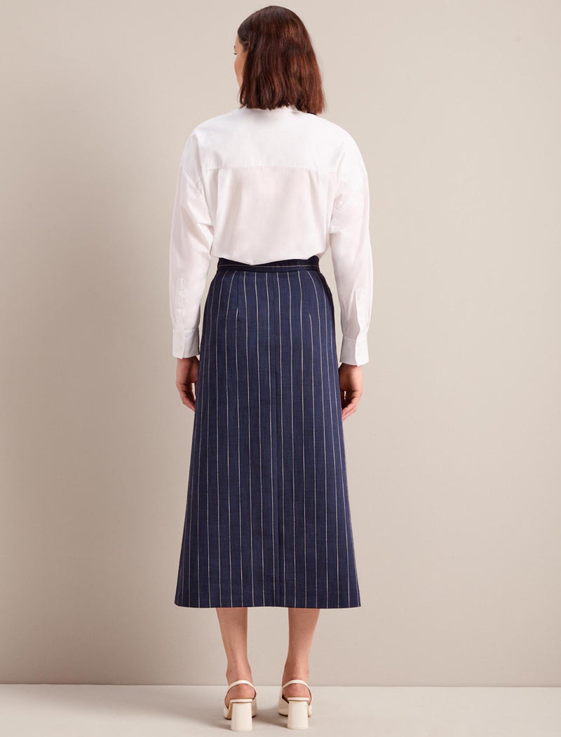 Layla Maxi Wrap Skirt - Navy Pinstripe