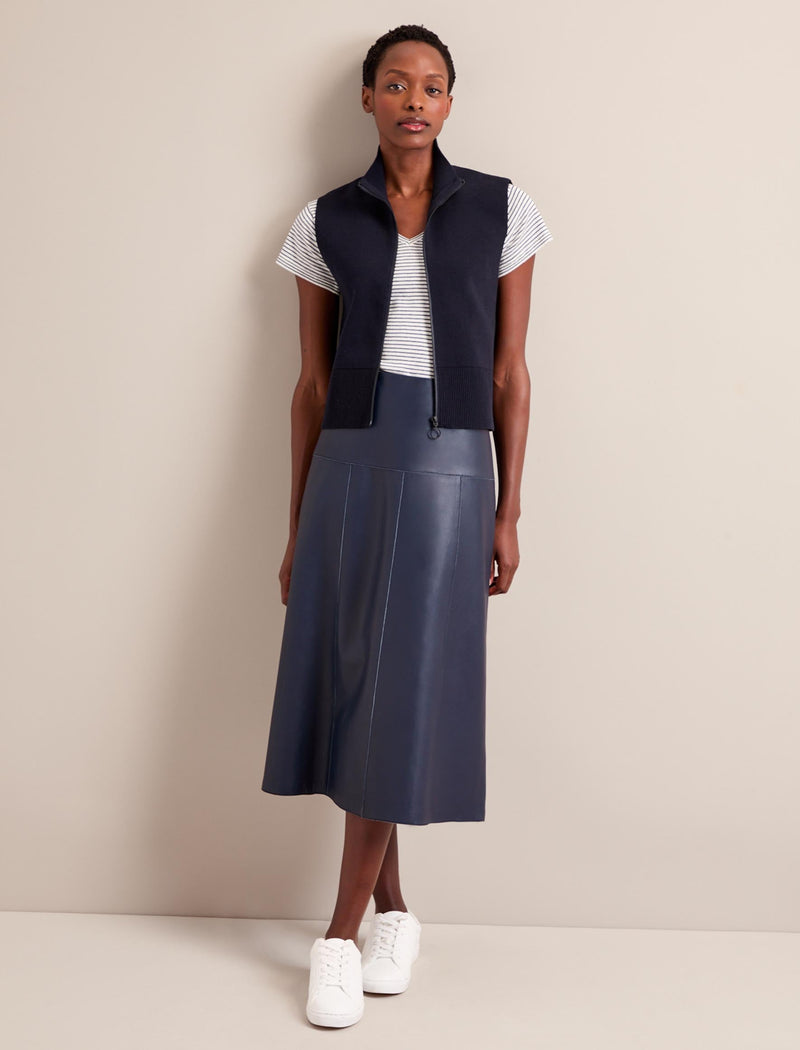 Tiana Leather Midi Skirt - Navy