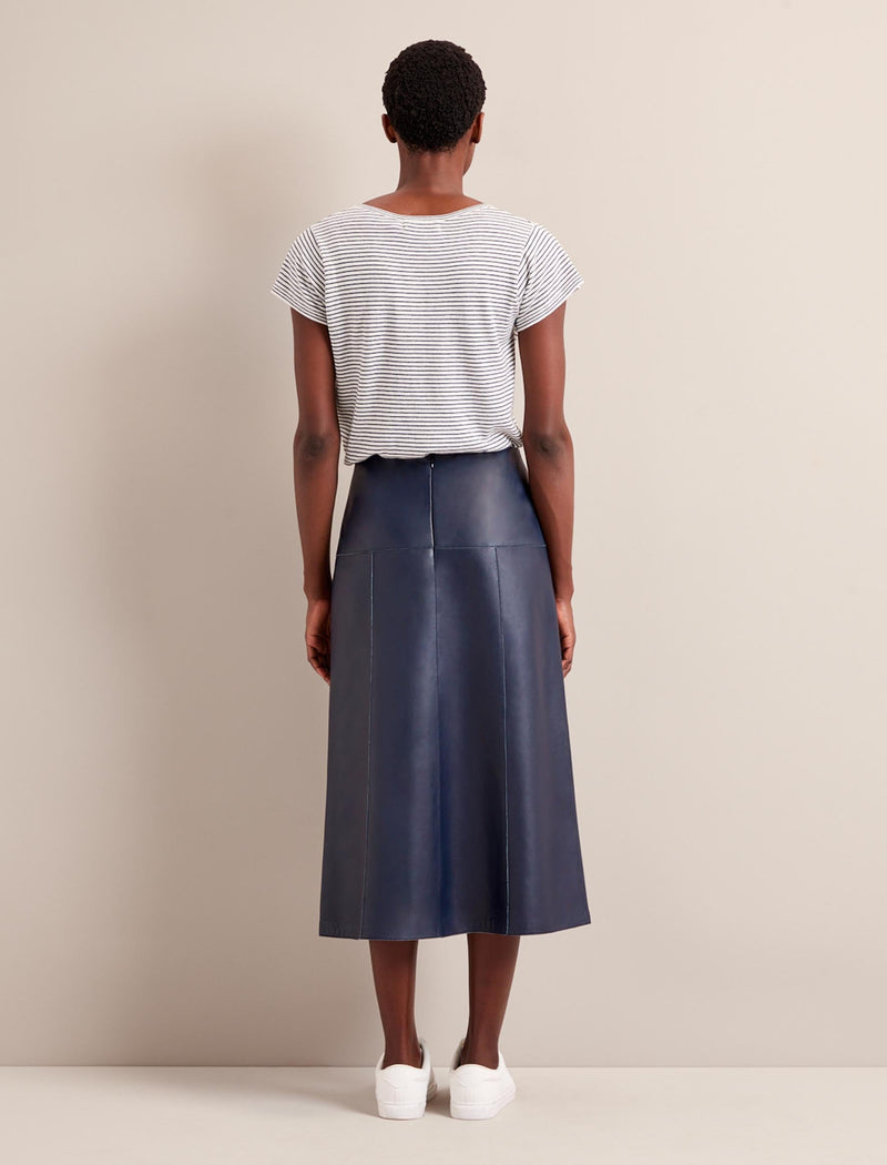 Tiana Leather Midi Skirt - Navy