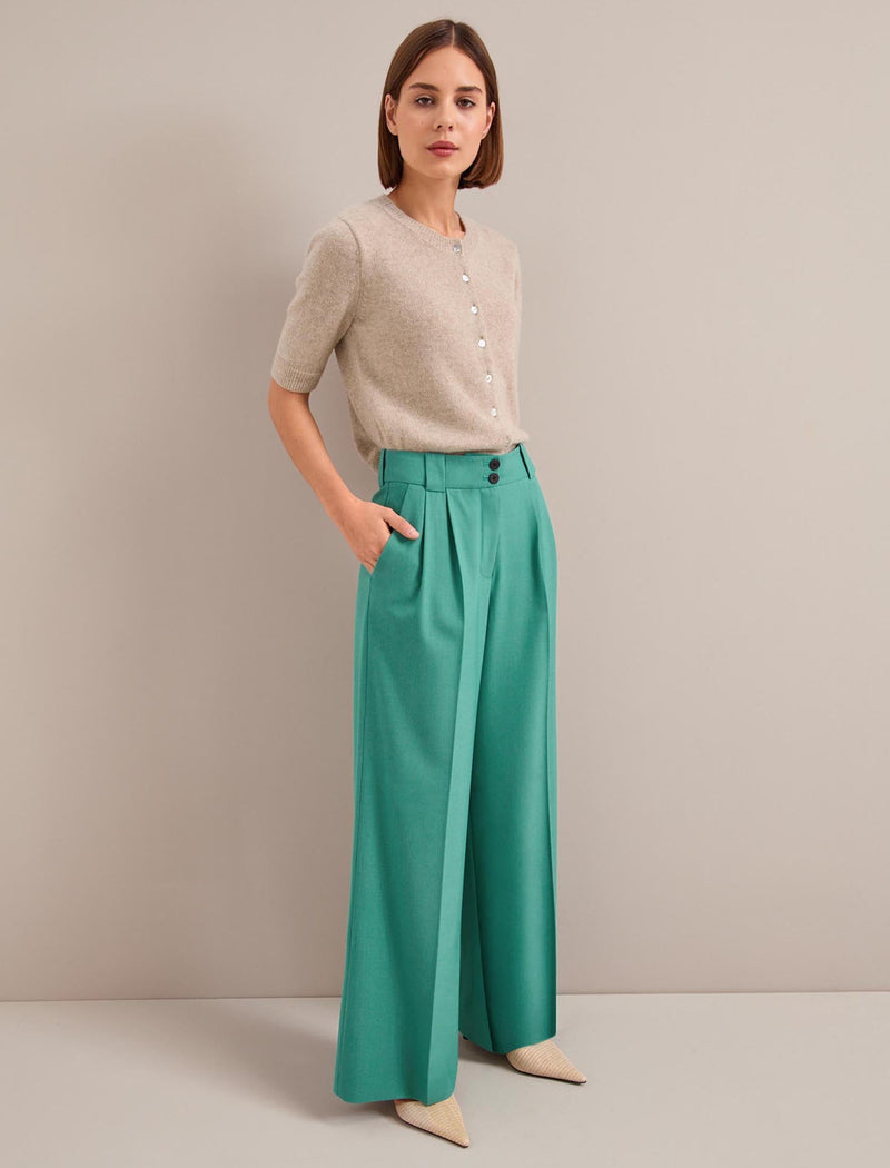 Margot New Wool Wide Leg Trouser - Mint Green