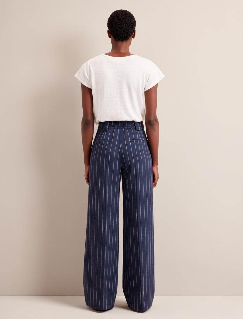 Tyler Wide Leg Trouser - Navy Pinstripe