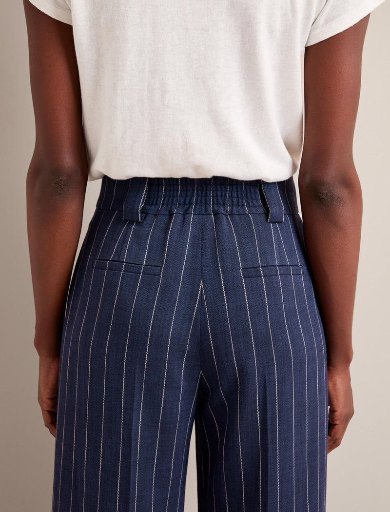 Tyler Wide Leg Trouser - Navy Pinstripe