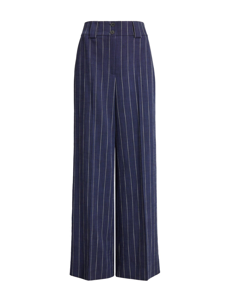 Tyler Wide Leg Trouser - Navy Pinstripe