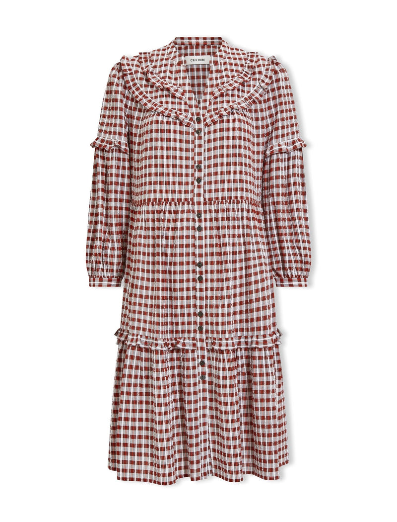 Suki Organic Cotton Seersucker Midi Dress - Red White Check