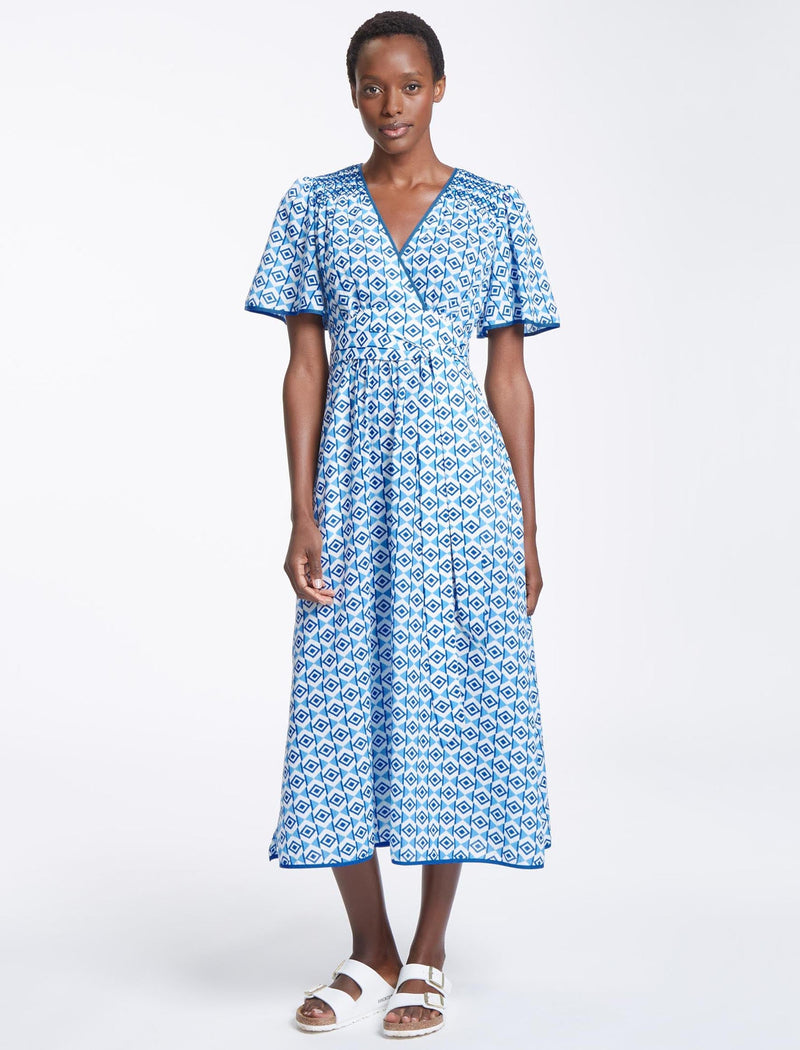 Gina Cotton Maxi Dress - Blue Diamond Geo Print