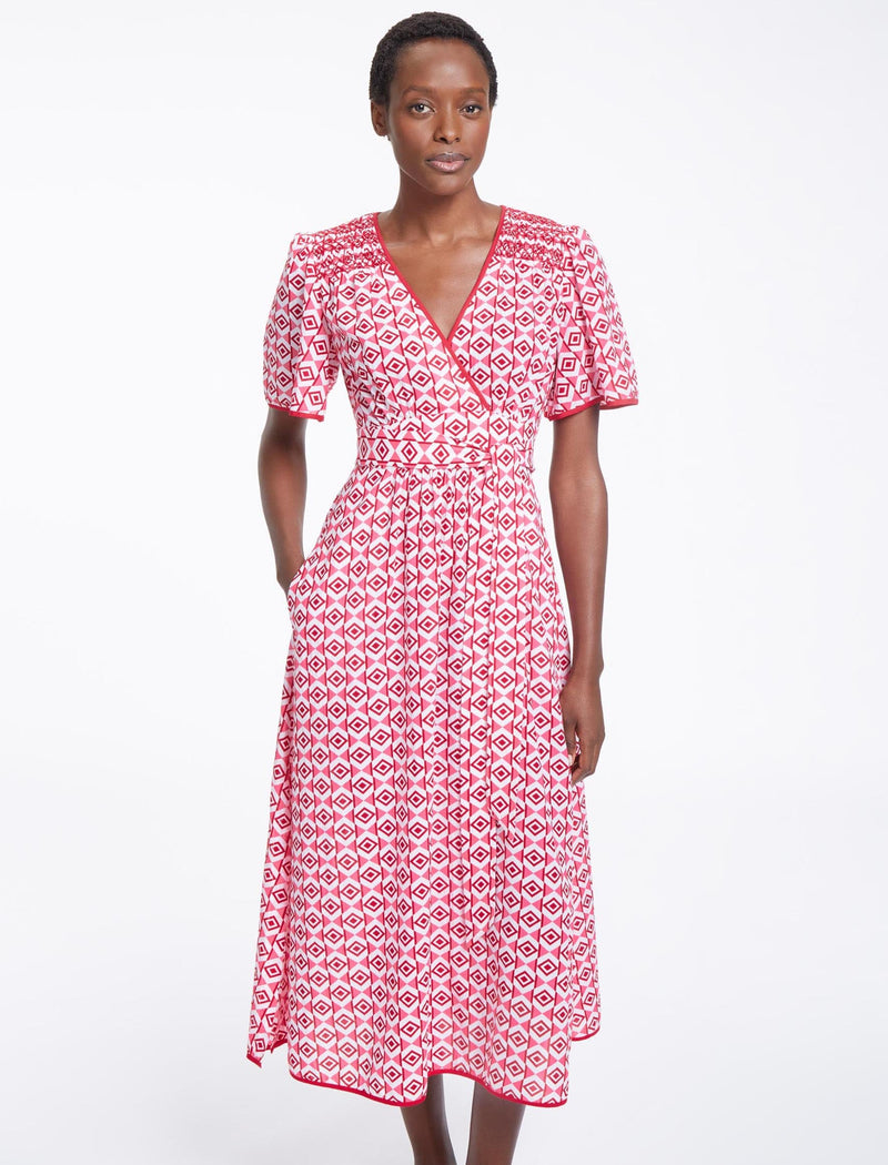 Gina Cotton Maxi Dress - Pink Diamond Geo Print