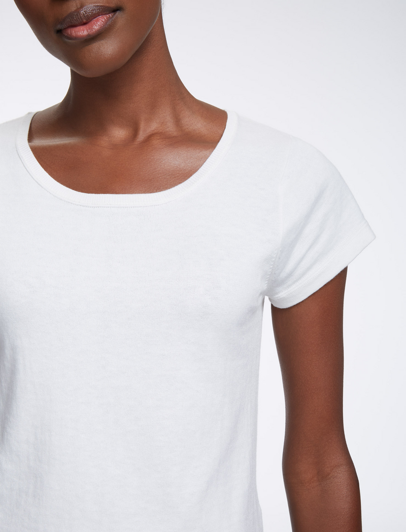 Madison Cotton Silk Blend Round Neck T-Shirt - White