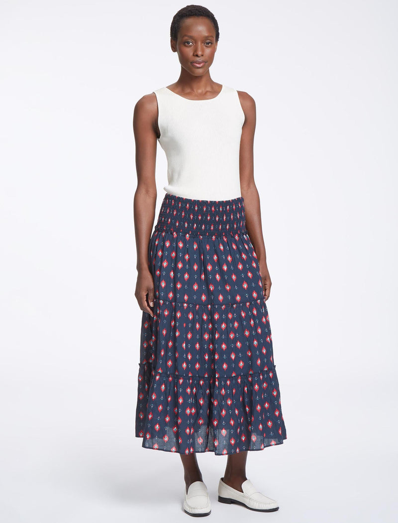 Kira Cotton Maxi Skirt - Navy Ikat Print