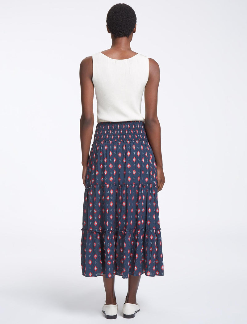 Kira Cotton Maxi Skirt - Navy Ikat Print