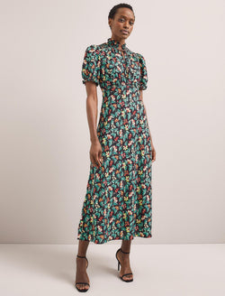 Irina Bias Cut Maxi Dress - Black Multi Tropical Floral Print