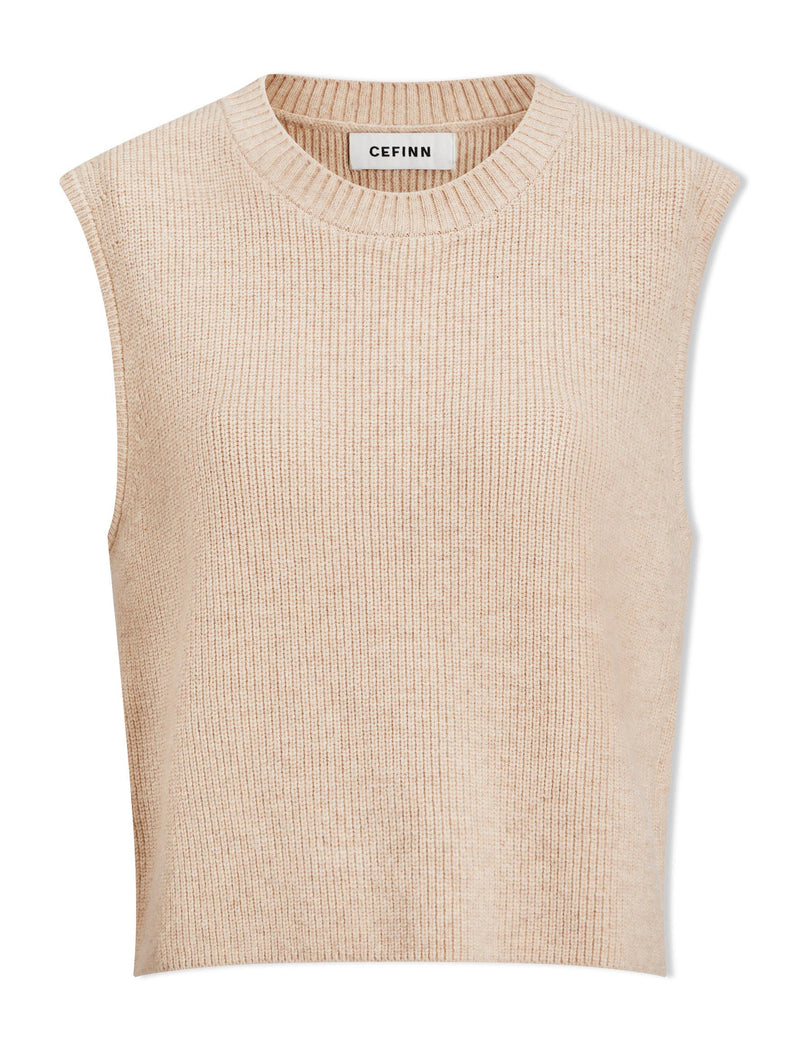 Julie Cotton Round Neck Sleeveless Jumper - Oatmeal