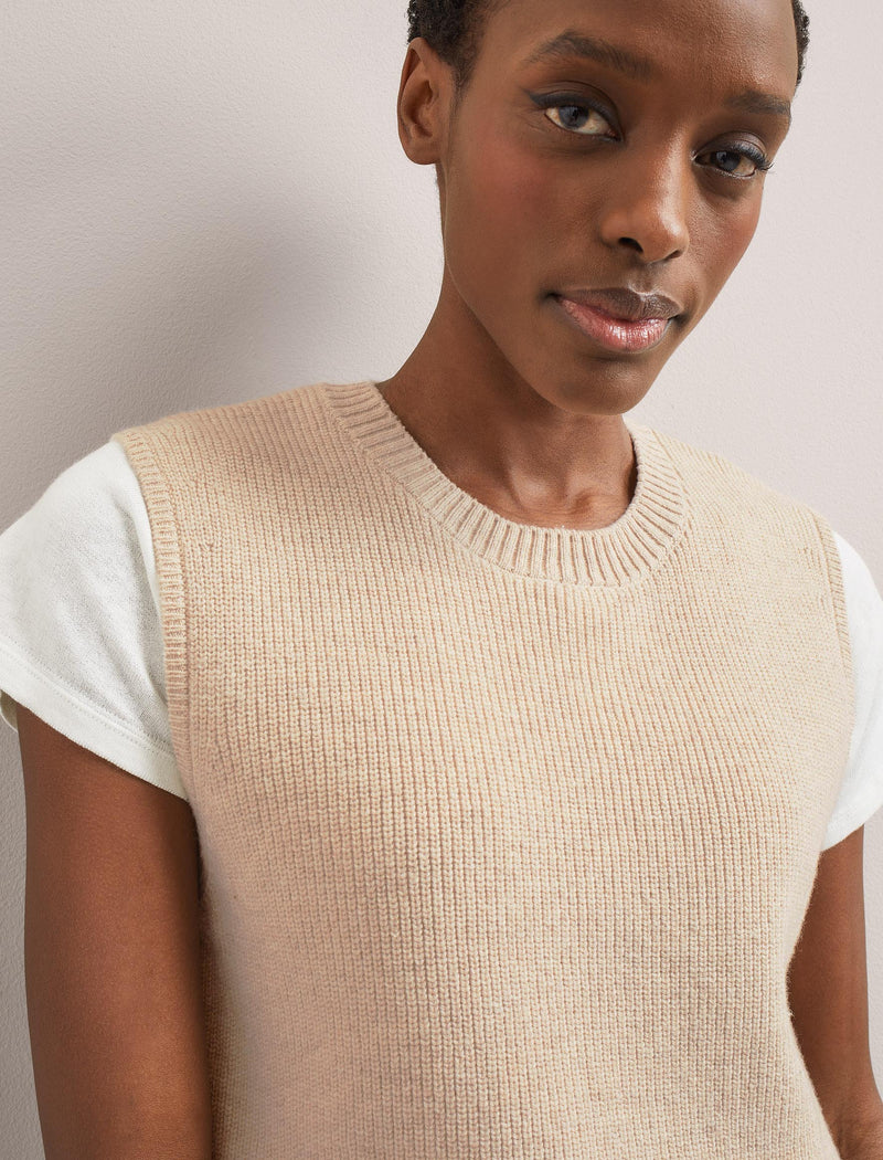 Julie Cotton Round Neck Sleeveless Jumper - Oatmeal