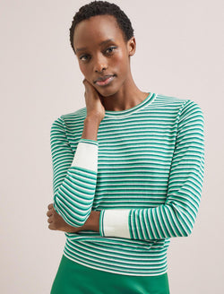 Jodi Cotton Jumper - Teal Mint Cream Stripe