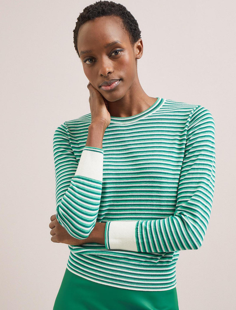 Jodi Cotton Jumper - Teal Mint Cream Stripe