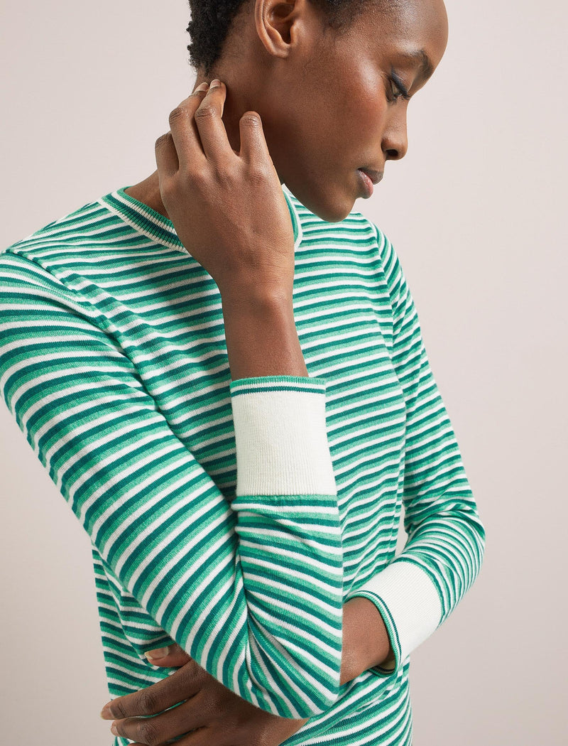 Jodi Cotton Jumper - Teal Mint Cream Stripe