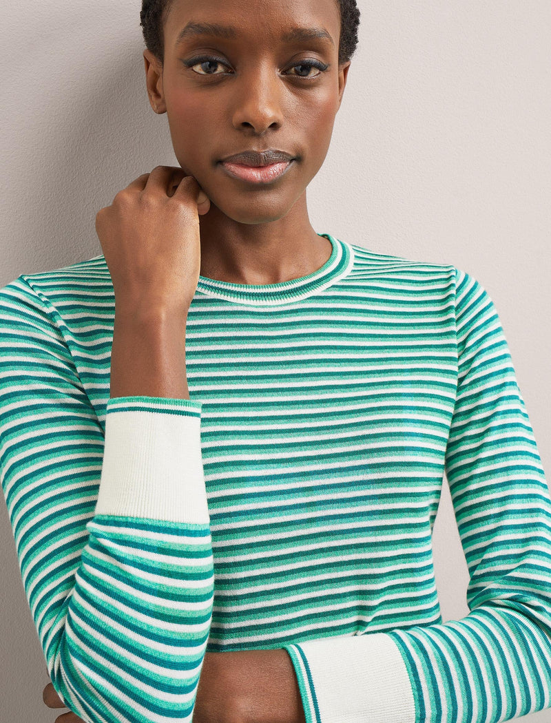 Jodi Cotton Jumper - Teal Mint Cream Stripe