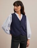 Wesley Cotton Blend V Neck Waistcoat - Navy