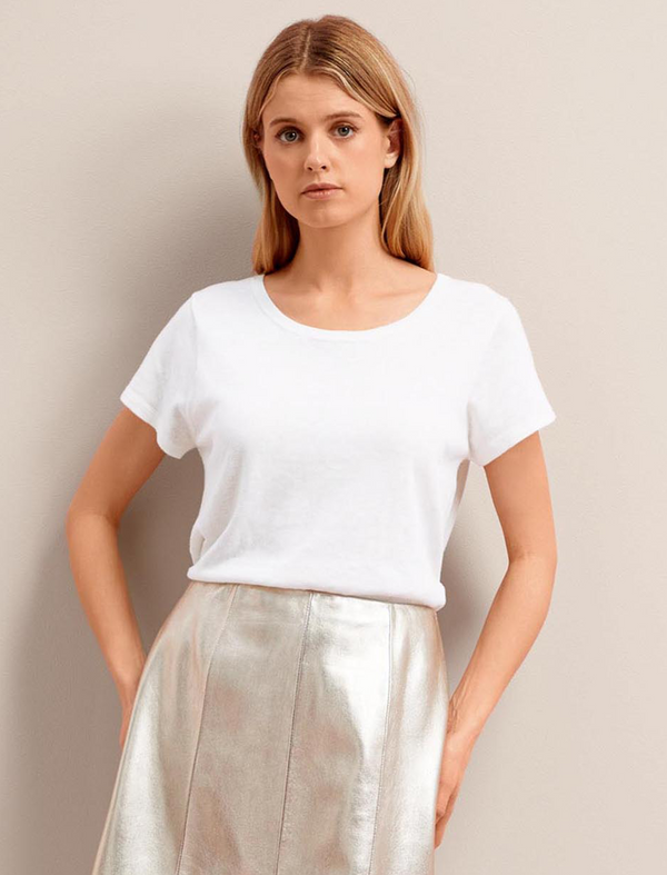 Madison Linen Blend Round Neck Knit T-Shirt - White