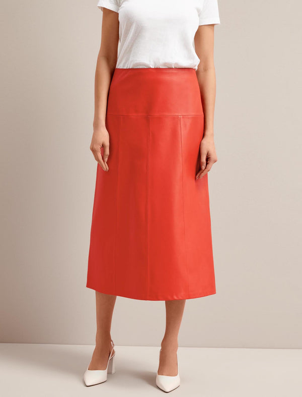 Tiana Leather Midi Skirt - Orange