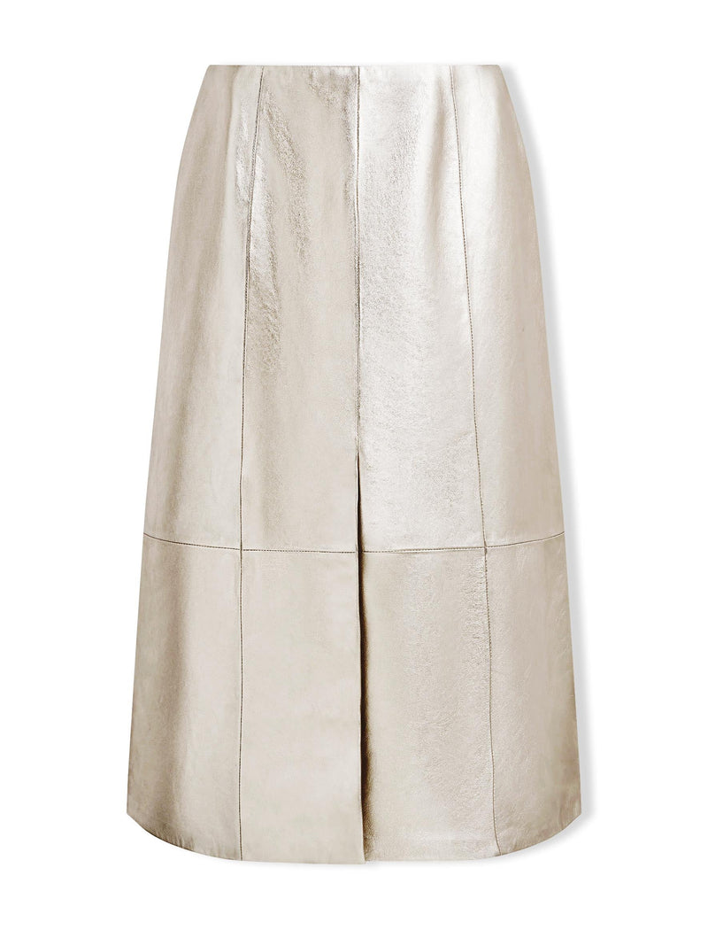 Robyn Leather Midi Skirt - Light Gold