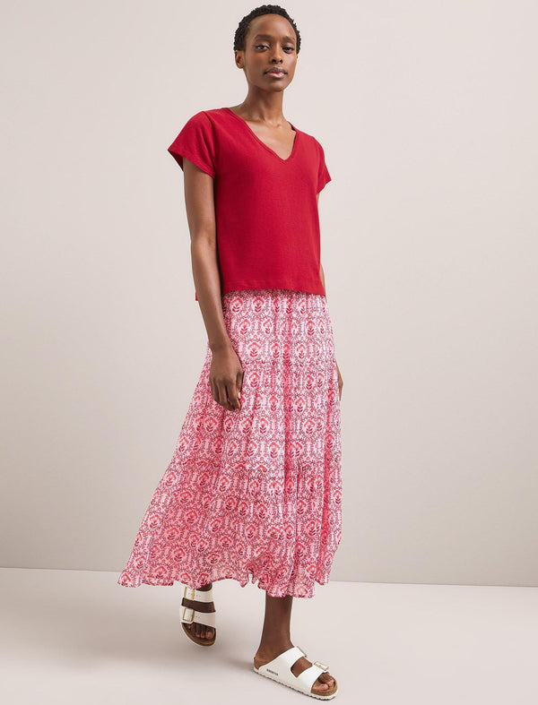 Sedra Gold Metallic Fil Coupé Maxi Skirt - Pink Carnation Print