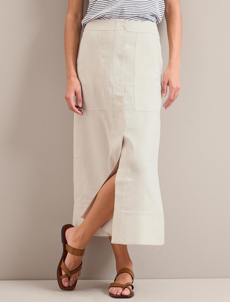 Safia Techni Linen Midi Skirt - Cream