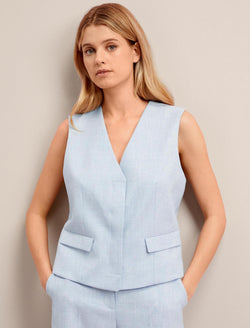 Deacon Linen Blend Waistcoat - Pale Blue