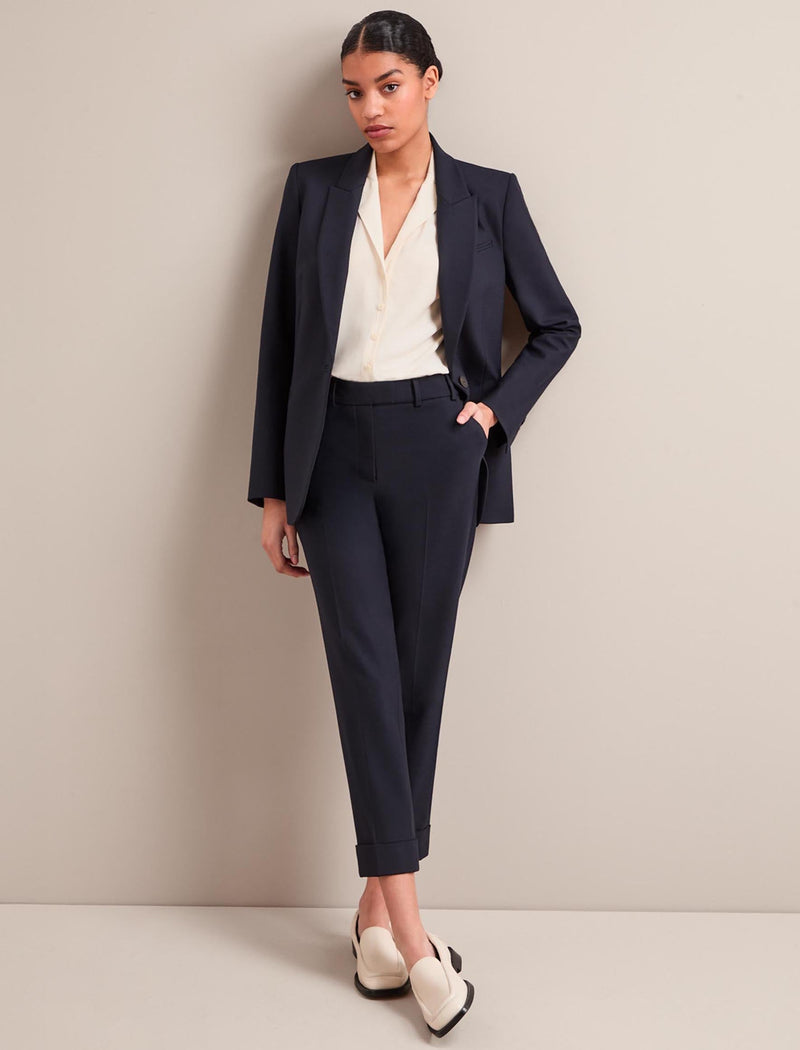Clement New Wool Easy Waist Turn Up Trouser - Navy