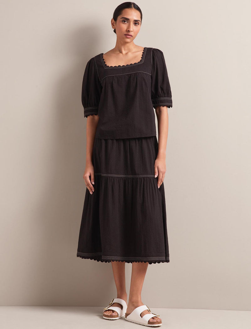 Shannon Cotton Seersucker Blouse - Black