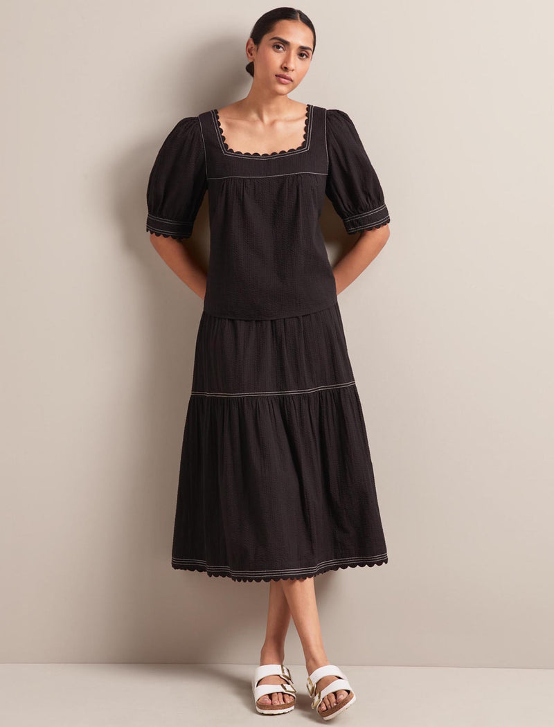 Shannon Cotton Seersucker Blouse - Black