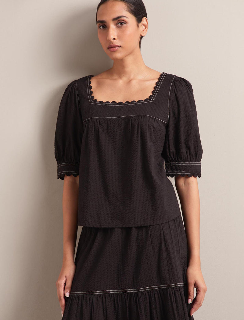 Shannon Cotton Seersucker Blouse - Black