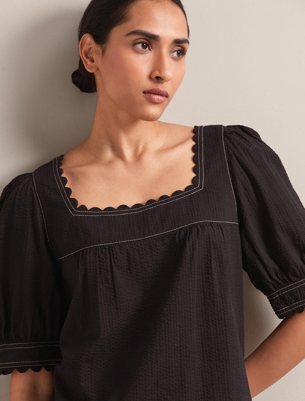 Shannon Cotton Seersucker Blouse - Black