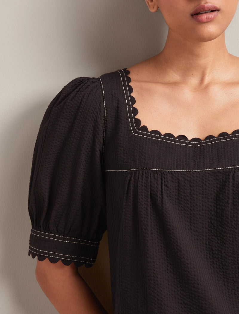 Shannon Cotton Seersucker Blouse - Black