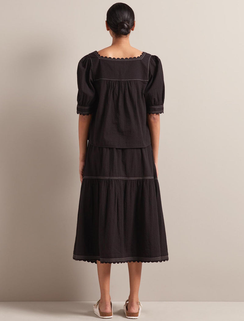 Shannon Cotton Seersucker Blouse - Black