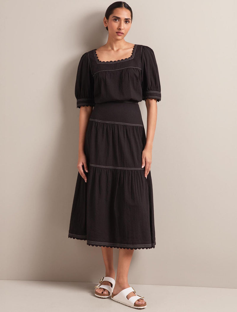 Shannon Cotton Seersucker Blouse - Black