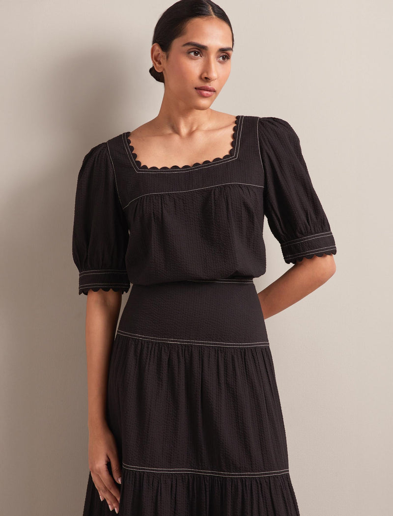 Shannon Cotton Seersucker Blouse - Black