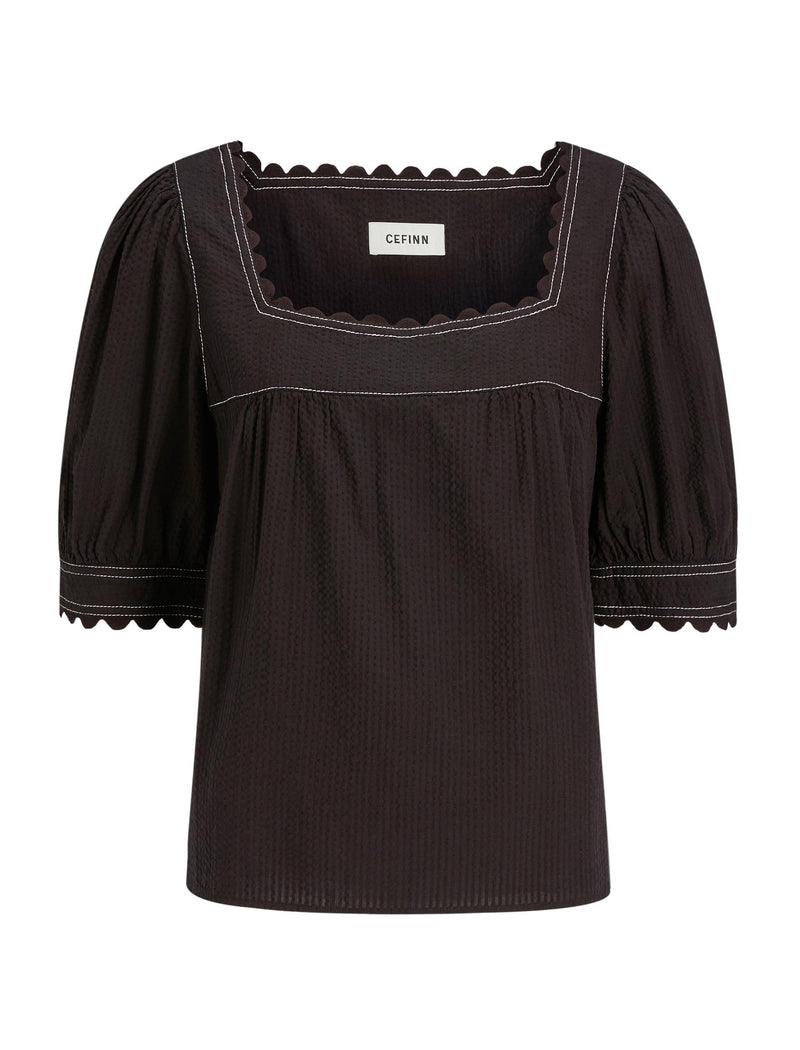 Shannon Cotton Seersucker Blouse - Black