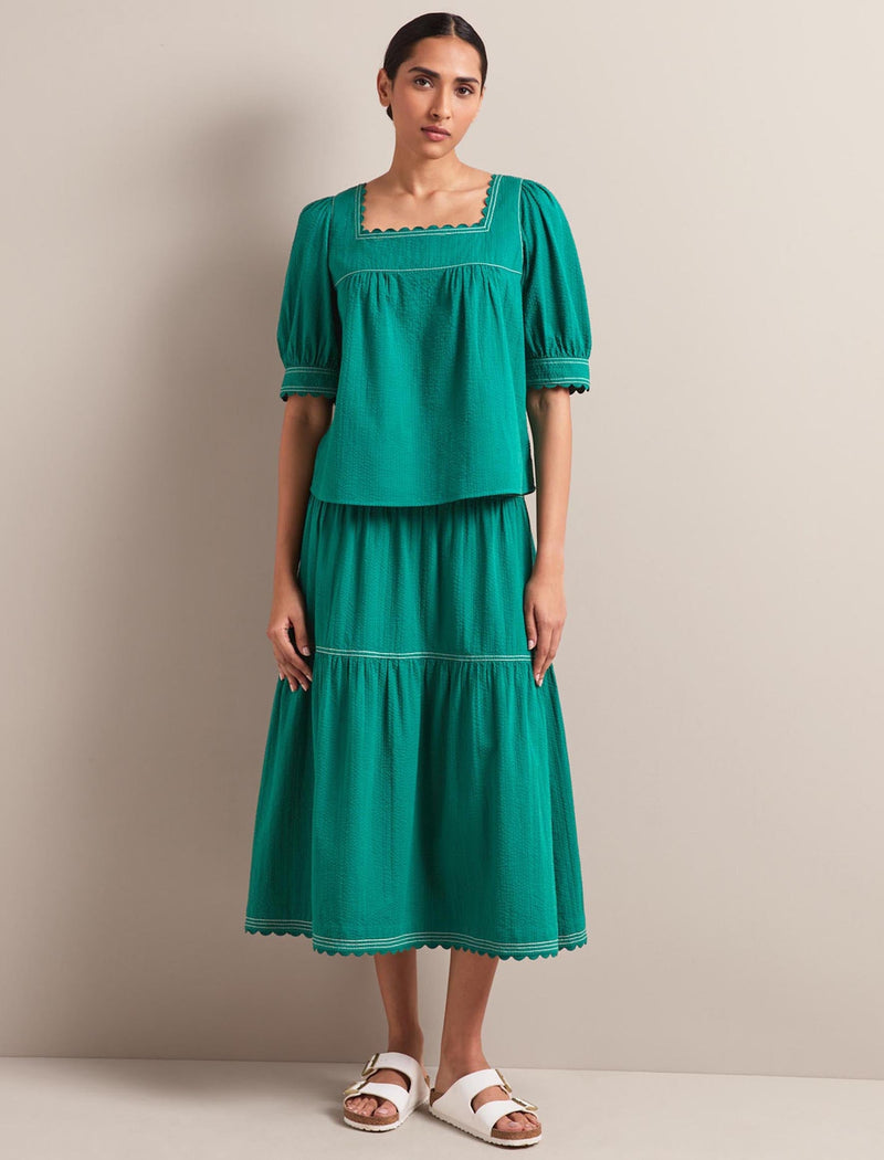 Shannon Cotton Seersucker Blouse - Dark Green