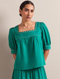Shannon Cotton Seersucker Blouse - Dark Green