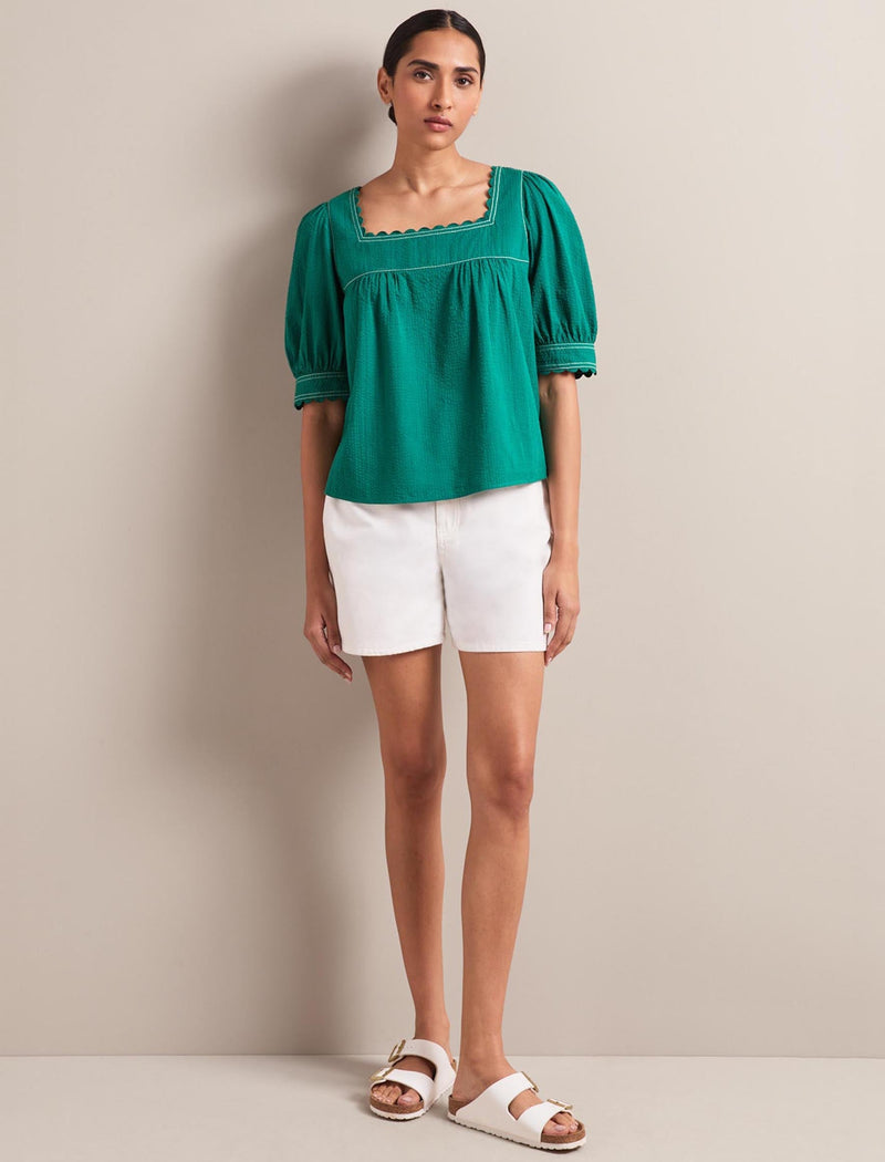 Shannon Cotton Seersucker Blouse - Dark Green